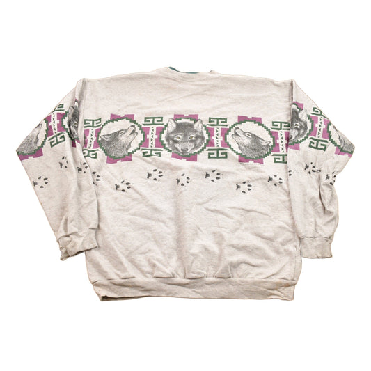 Vintage 1993 Aztec Wolf Theme Crewneck Men's Large from propervintagecanada