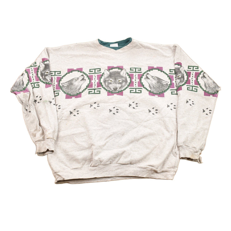 Vintage 1993 Aztec Wolf Theme Crewneck Men's Large from propervintagecanada