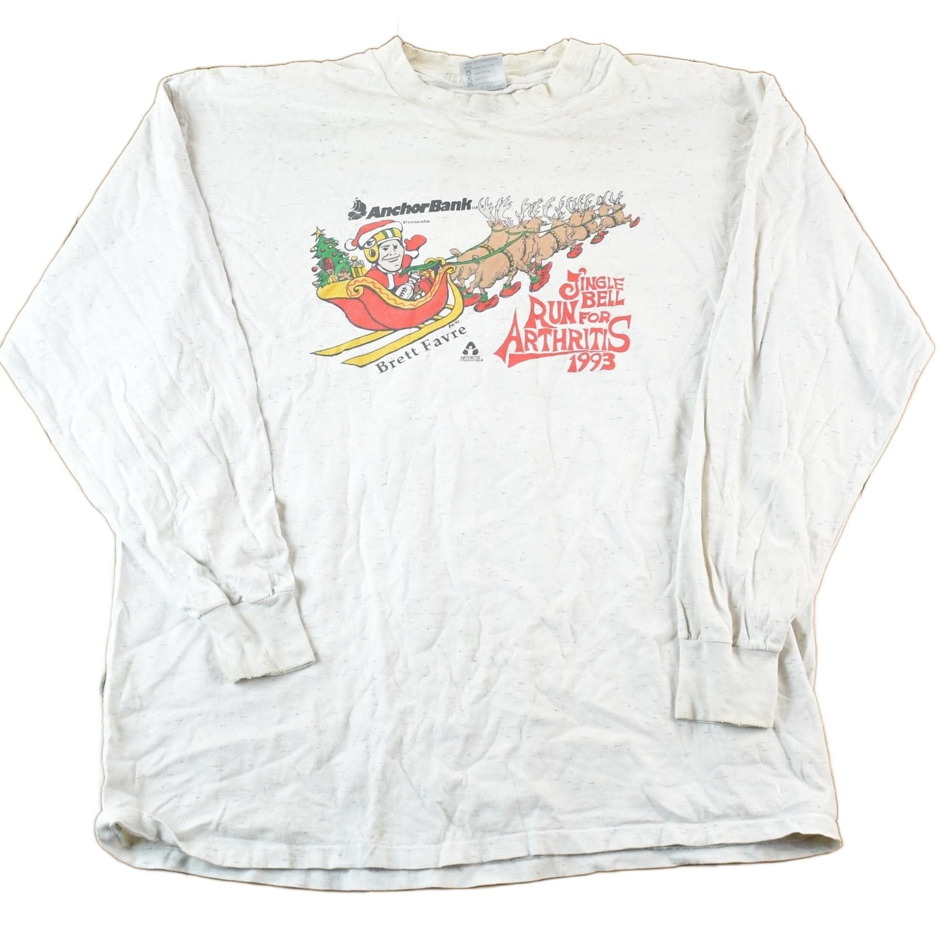 Vintage 1993 Brett Favre Jingle Bell Run For Arthritis Souvenir Long Sleeve T-Shirt Mens XL from propervintagecanada