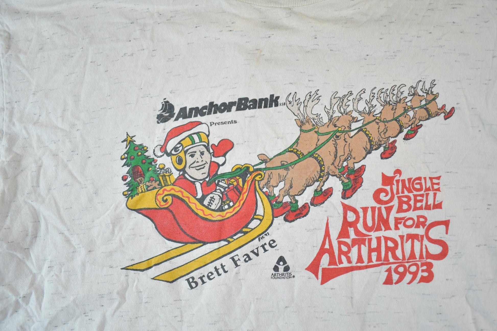 Vintage 1993 Brett Favre Jingle Bell Run For Arthritis Souvenir Long Sleeve T-Shirt Mens XL from propervintagecanada