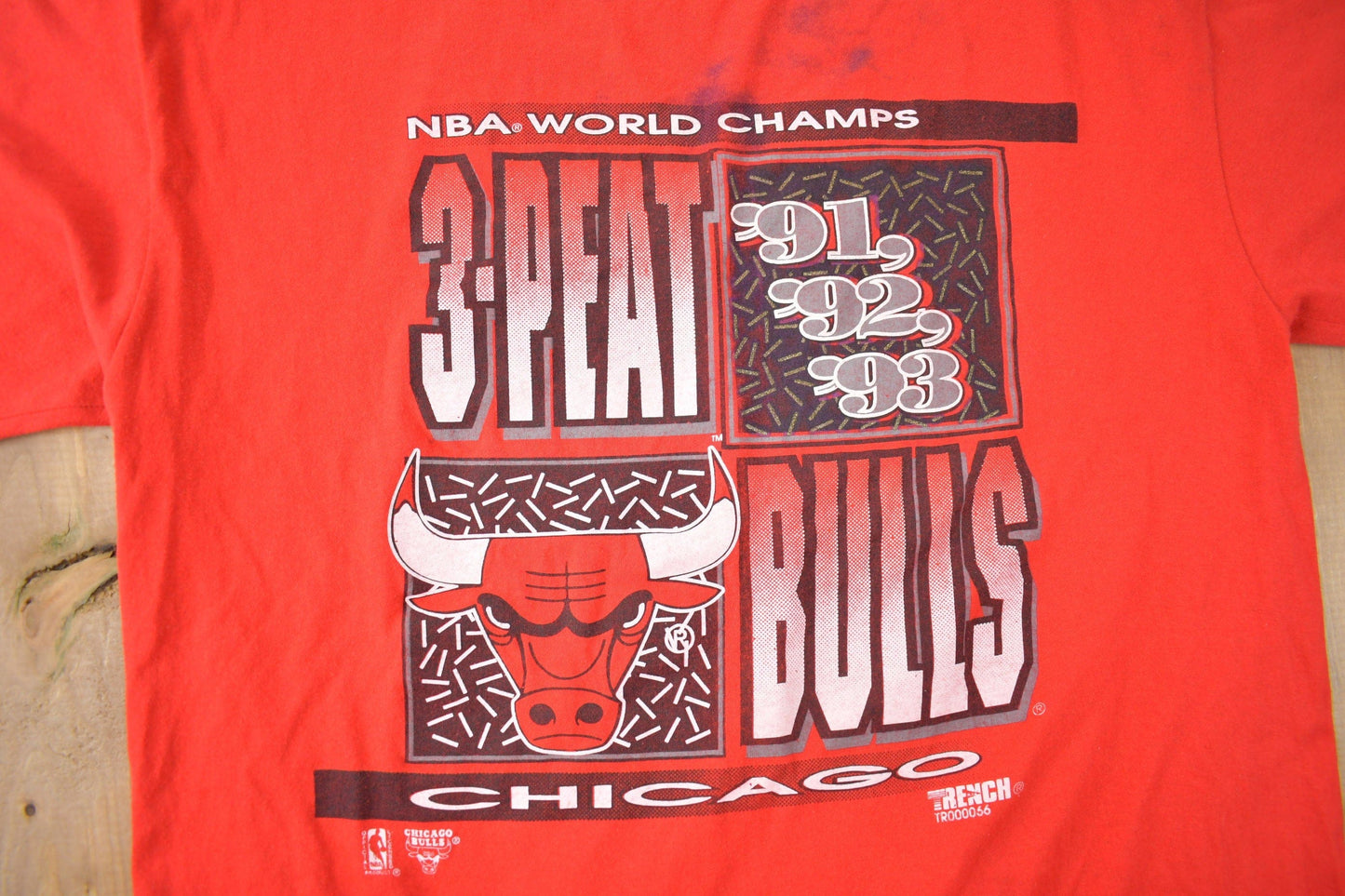 Vintage 1993 Chicago Bulls 3 Peat NBA World Champions Basketball Graphic T-Shirt Made In USA from propervintagecanada