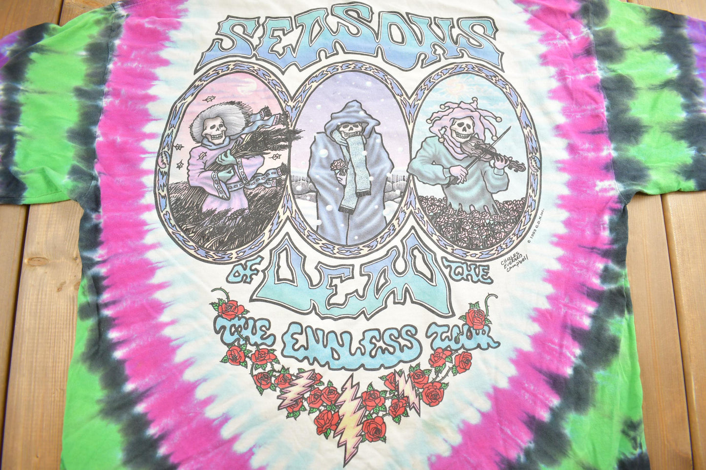 Vintage 1993 Grateful Dead All Over Print Tie Dye T-shirt Made In USA from propervintagecanada