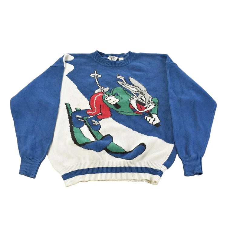 Vintage 1993 Looney Tunes Suicide Skier Knit Crewneck Sweater Men's S-M from propervintagecanada