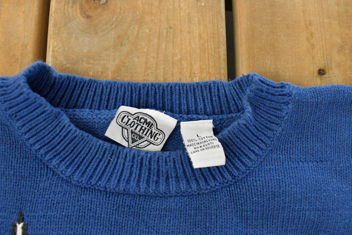Vintage 1993 Looney Tunes Suicide Skier Knit Crewneck Sweater Men's S-M from propervintagecanada