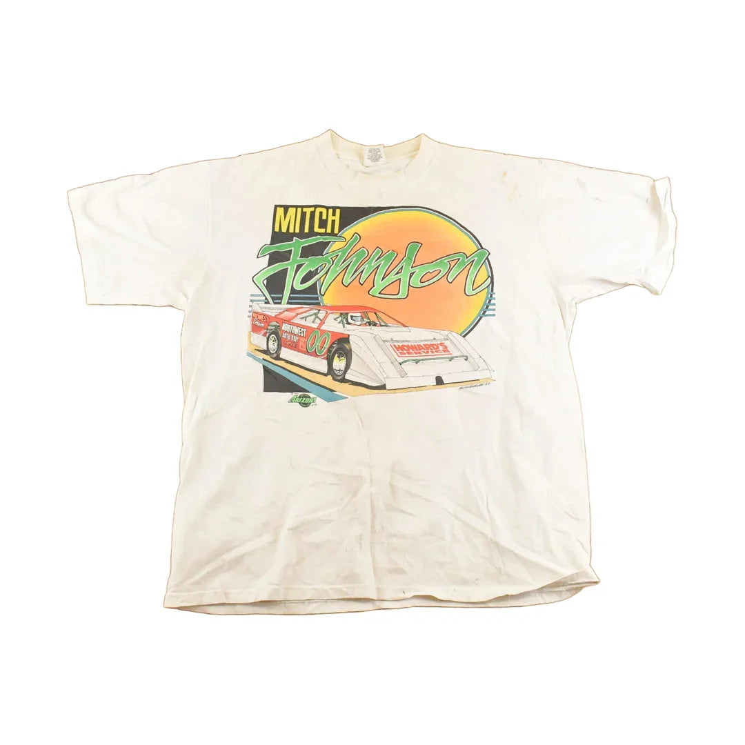 Vintage 1993 Mitch Johnson Thrashed Racing T-Shirt Men's XL from propervintagecanada