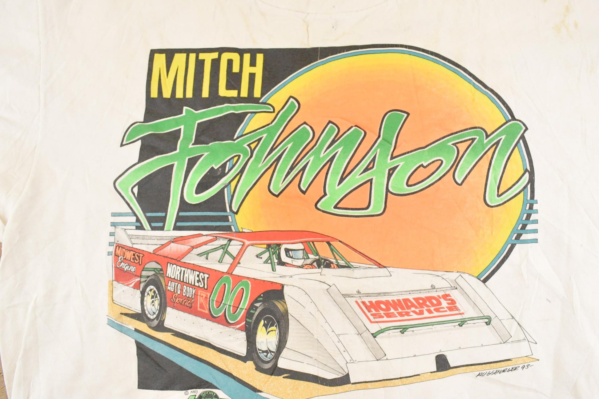 Vintage 1993 Mitch Johnson Thrashed Racing T-Shirt Men's XL from propervintagecanada