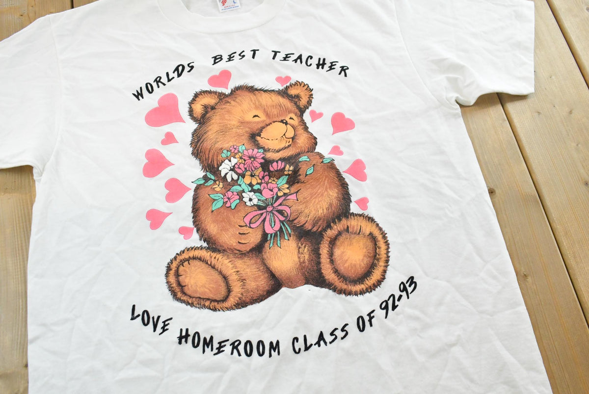 Vintage 1993 Worlds Best Teacher Teddy Bear T-Shirt Men's L from propervintagecanada