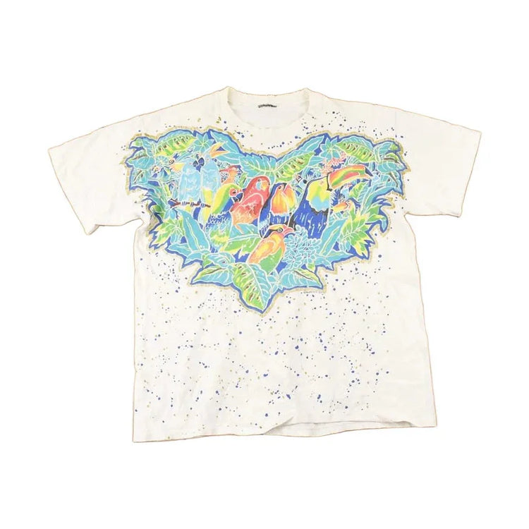 Vintage 1994 Distressed Colorful Birds Souvenir Travel T-Shirt Women's L from propervintagecanada