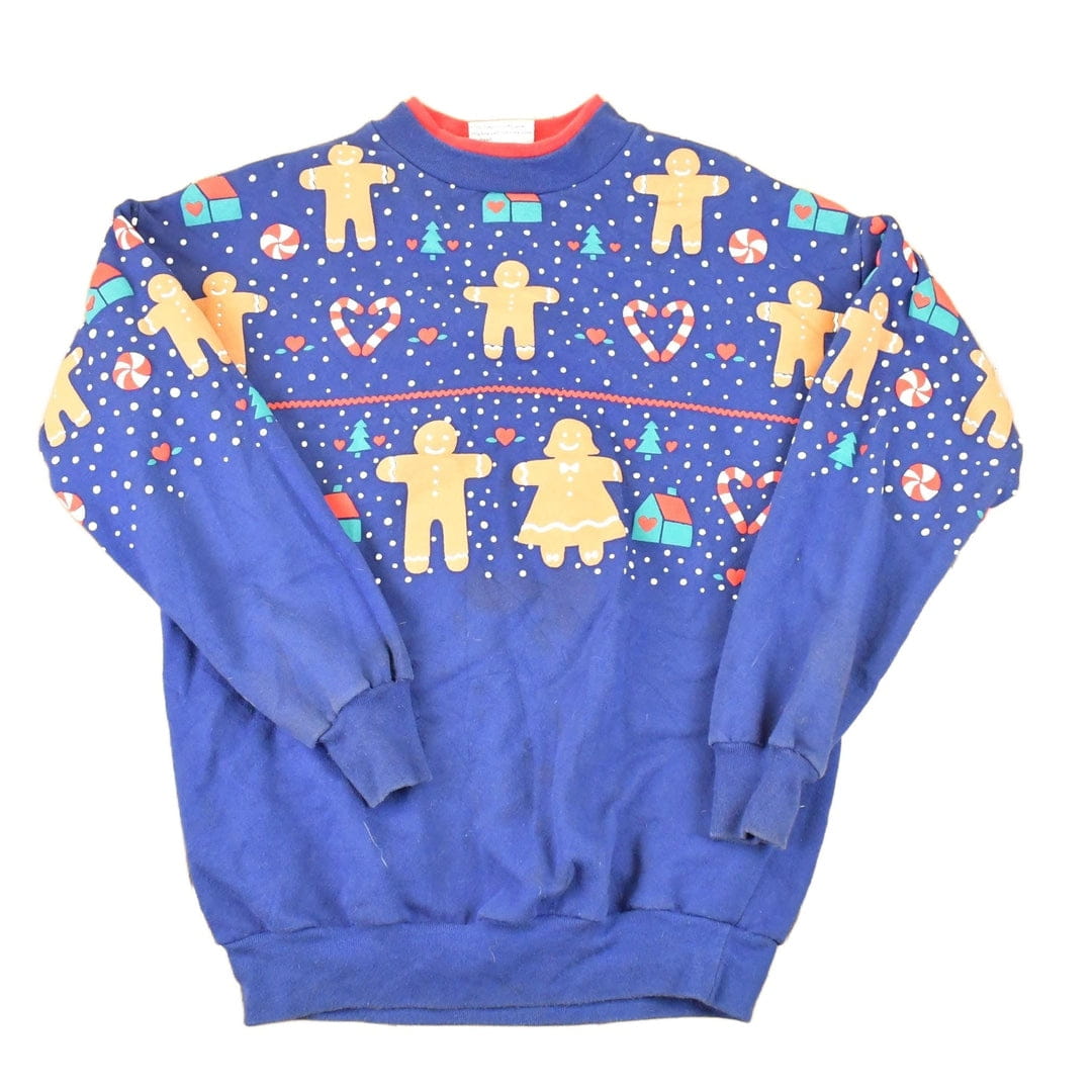Vintage 1994 Gingerbread Man AOP Double Collar Christmas Graphic Print Crewneck Sweatshirt Women's S from propervintagecanada
