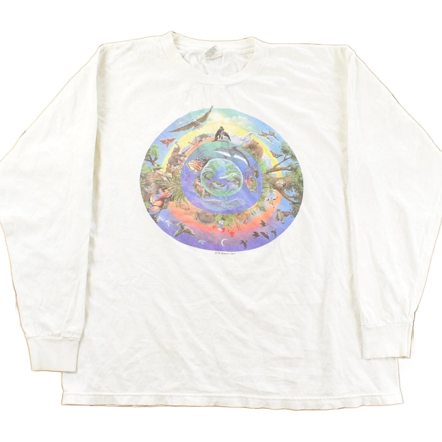 Vintage 1994 Human-I-Tees Circle Of Life Environmentalist Long Sleeve T-Shirt Men's XL from propervintagecanada