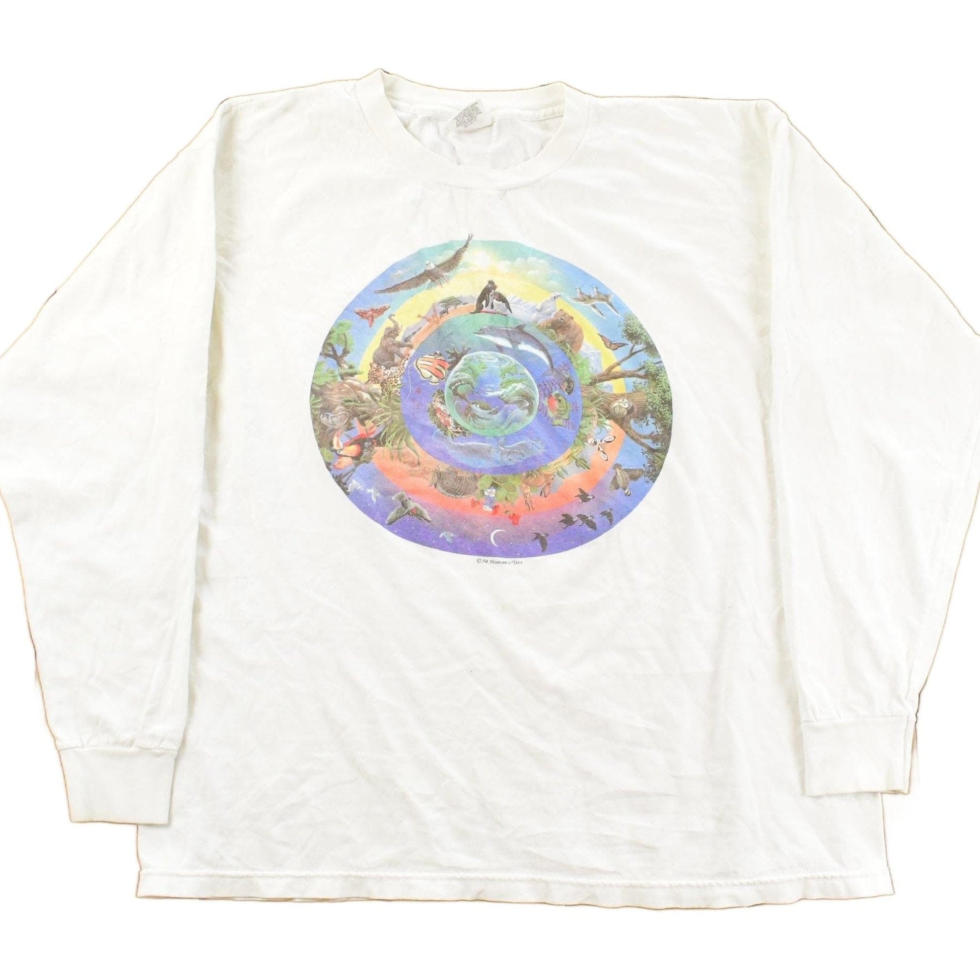 Vintage 1994 Human-I-Tees Circle Of Life Environmentalist Long Sleeve T-Shirt Men's XL from propervintagecanada