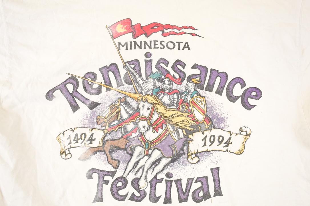 Vintage 1994 Minnesota Renaissance Festival Graphic Print Mock Neck Shirt Men's L from propervintagecanada