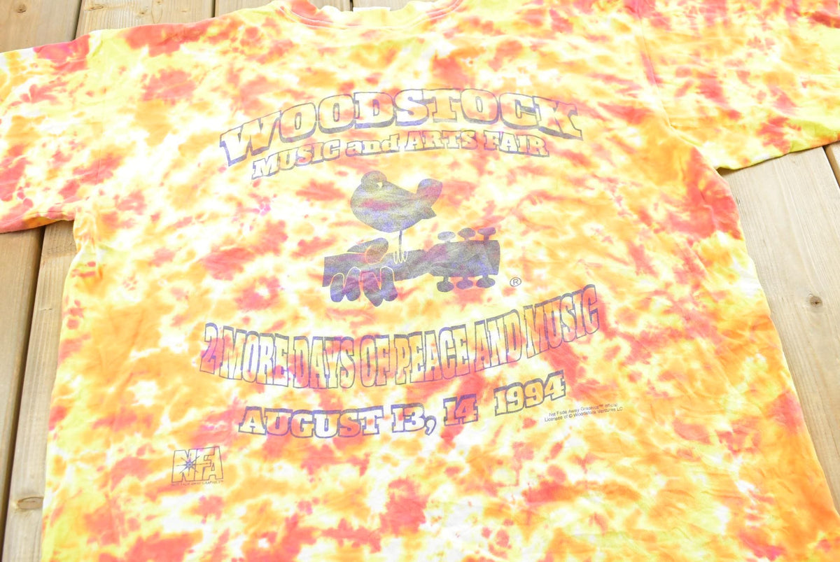 Vintage 1994 Not Fade Away Woodstock Music Festival Tie Dye T-shirt Mens XL from propervintagecanada