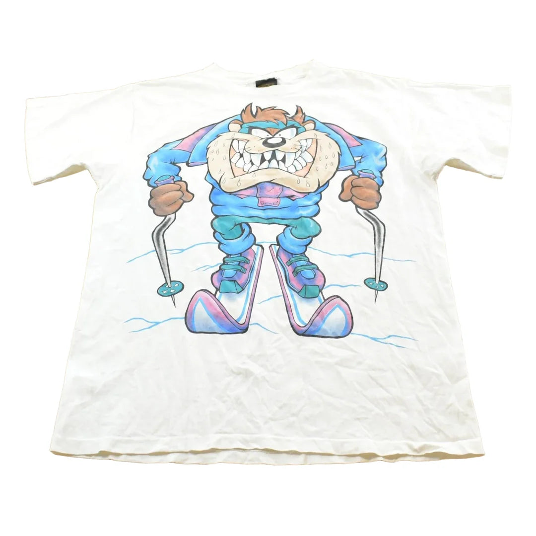 Vintage 1994 Taz Ski Looney Tunes Cartoon Graphic T-Shirt Mens L from propervintagecanada