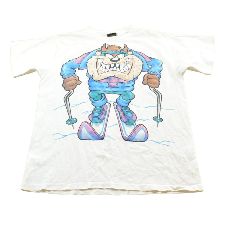 Vintage 1994 Taz Ski Looney Tunes Cartoon Graphic T-Shirt Mens L from propervintagecanada