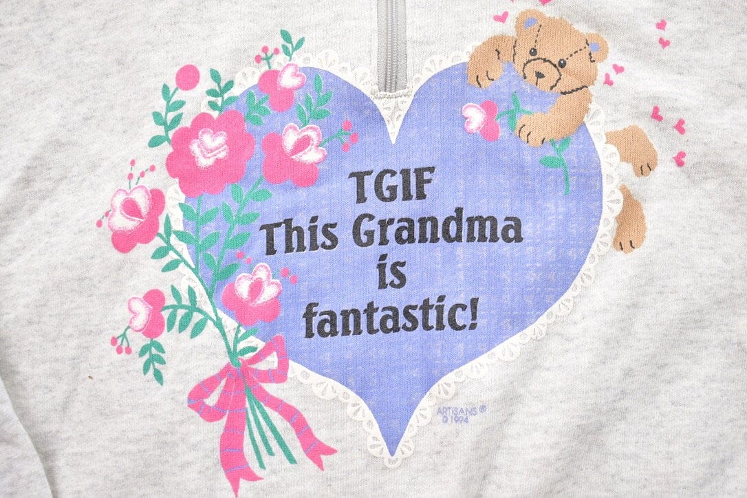 Vintage 1994 TGIF Grandma Quarter Zip Crewneck Sweater Men's Small from propervintagecanada