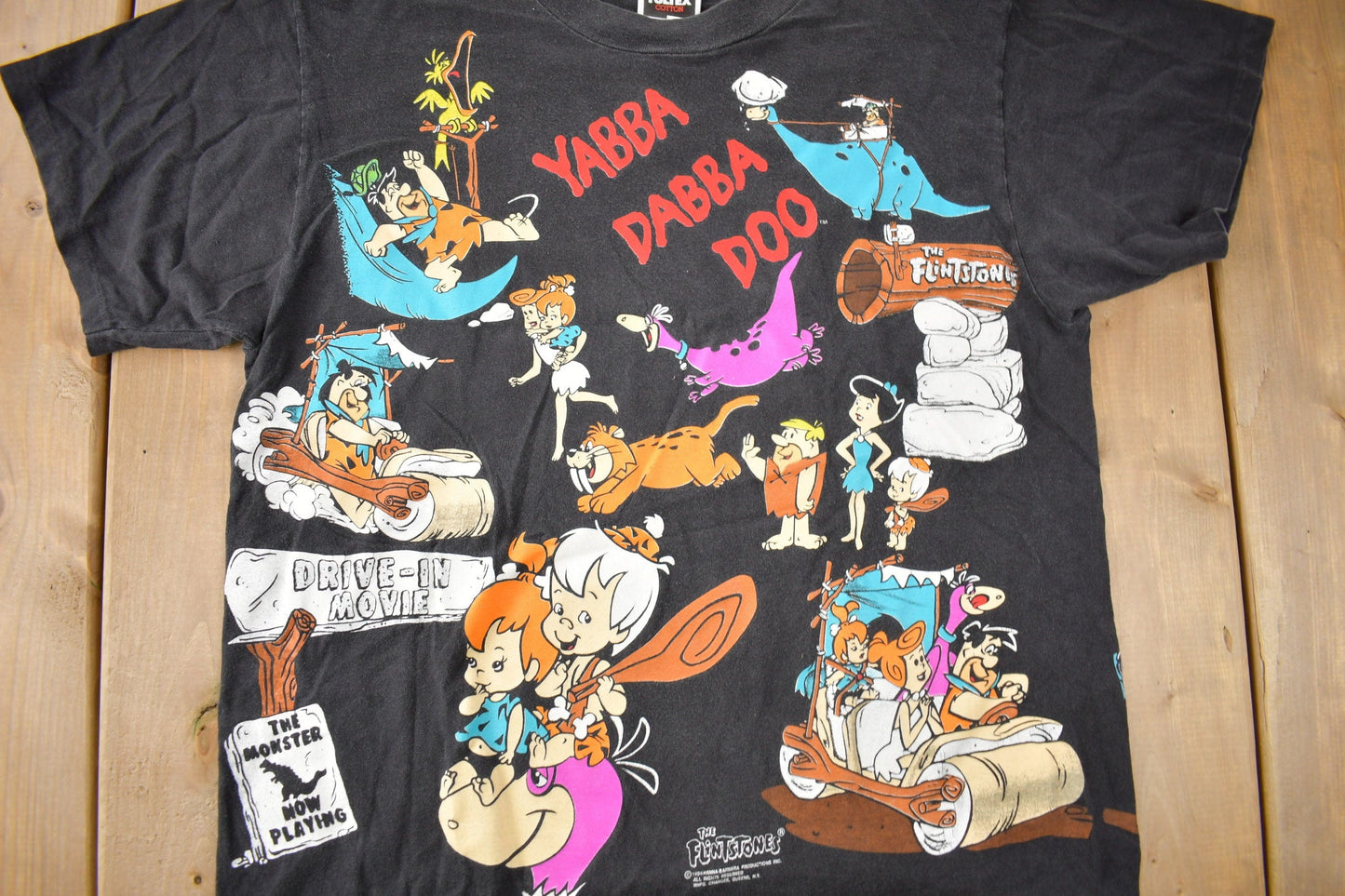 Vintage 1994 The Flintstones Cartoon All Over Print AOP Graphic T-Shirt Men's Large from propervintagecanada