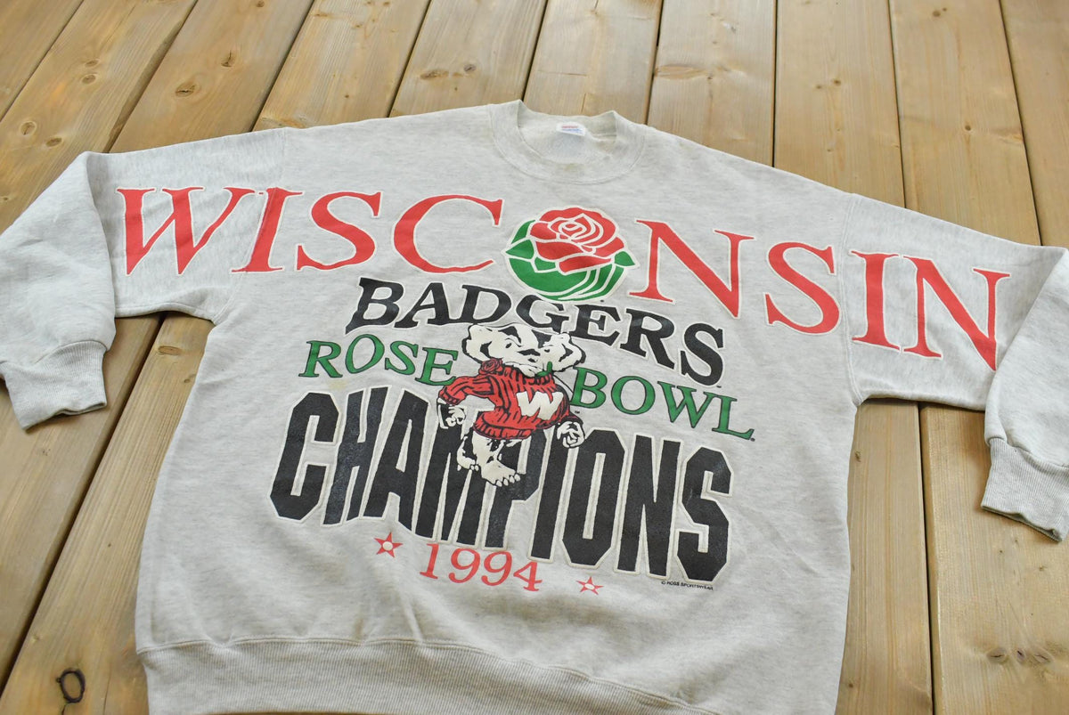 Vintage 1994 University of Wisconsin Badgers Big Print NCAA Rose Bowl Collegiate Crewneck Sweatshirt Men's L / 1990s Made In USA 90s Sports from propervintagecanada