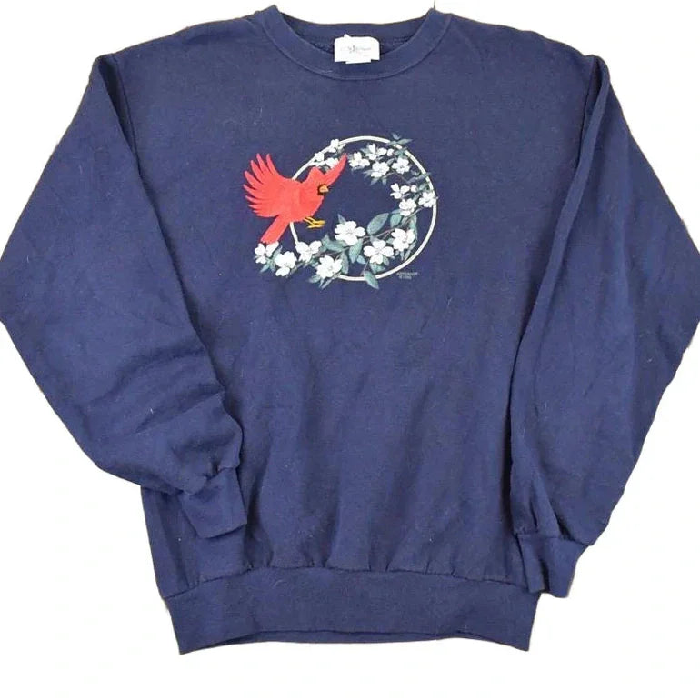 Vintage 1995 Artisans Embroidered Cardinal Bird Graphic Print Crewneck Sweatshirt Womens M from propervintagecanada