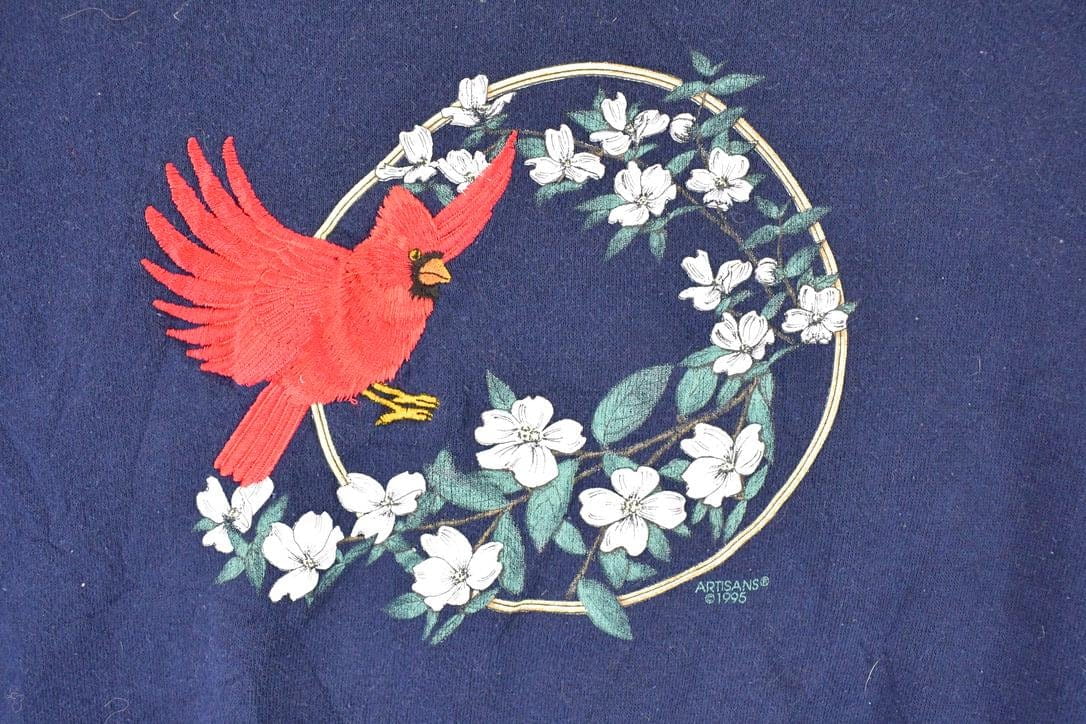 Vintage 1995 Artisans Embroidered Cardinal Bird Graphic Print Crewneck Sweatshirt Womens M from propervintagecanada