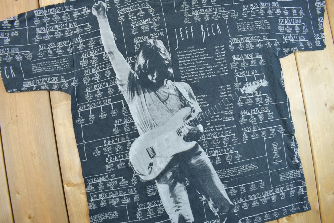 Vintage 1995 Jeff Beck Anthology All Of Over Print Band Tee Men's XL from propervintagecanada