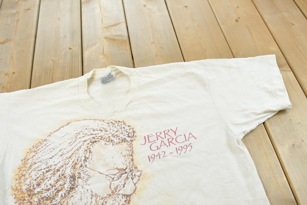 Vintage 1995 Jerry Garcia RIP All Over Print Graphic T-Shirt Mens XL from propervintagecanada