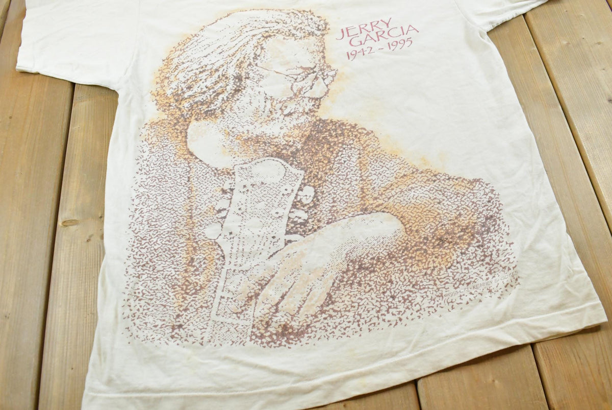 Vintage 1995 Jerry Garcia RIP All Over Print Graphic T-Shirt Mens XL from propervintagecanada
