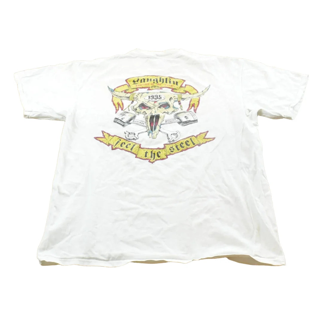 Vintage 1995 Laughlin Thunder in the Desert Feel the Steel Motorcycle T-Shirt Mens L from propervintagecanada