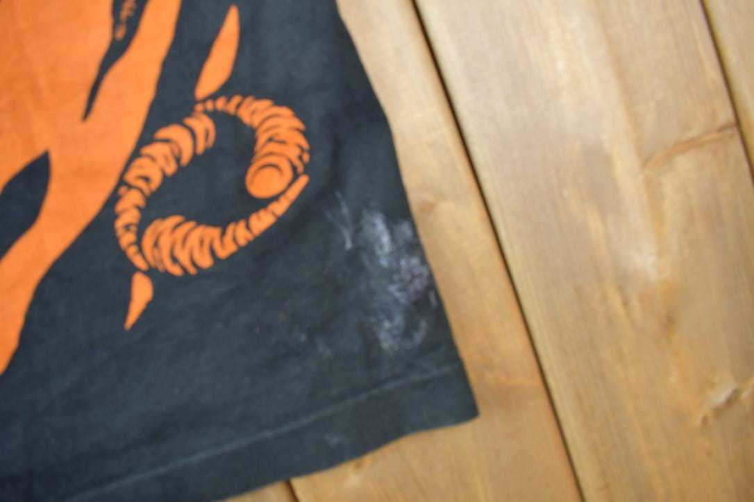 Vintage 1995 Tiger Theme All Over Print Liquid Blue Double Sided Graphic T-Shirt from propervintagecanada