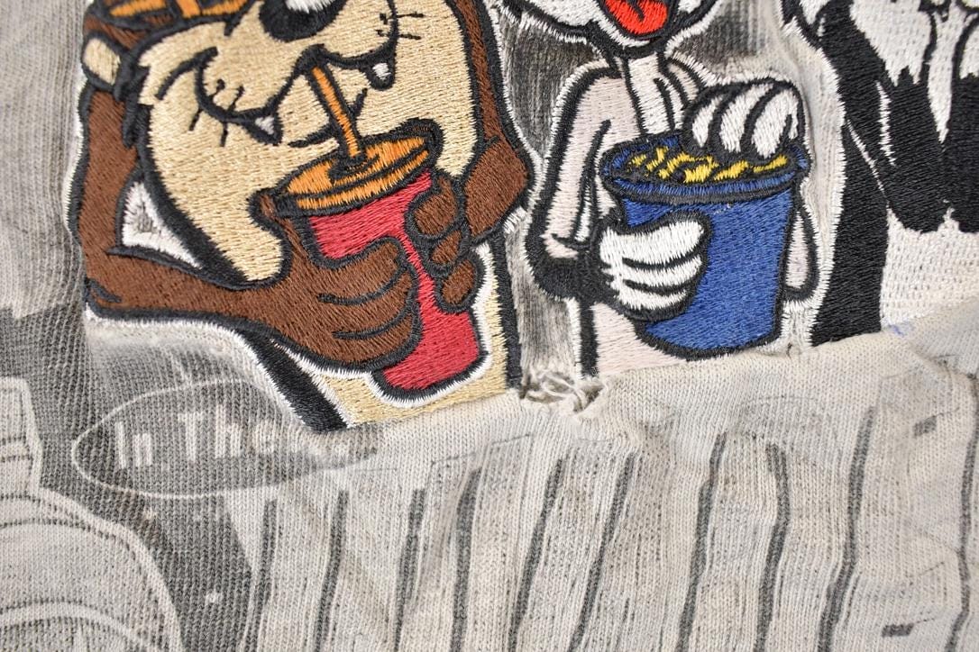 Vintage 1995 Warner Bros Marvin The Invader Embroidered 3D Movie Taz Bugs Crewneck Sweatshirt Men's L from propervintagecanada