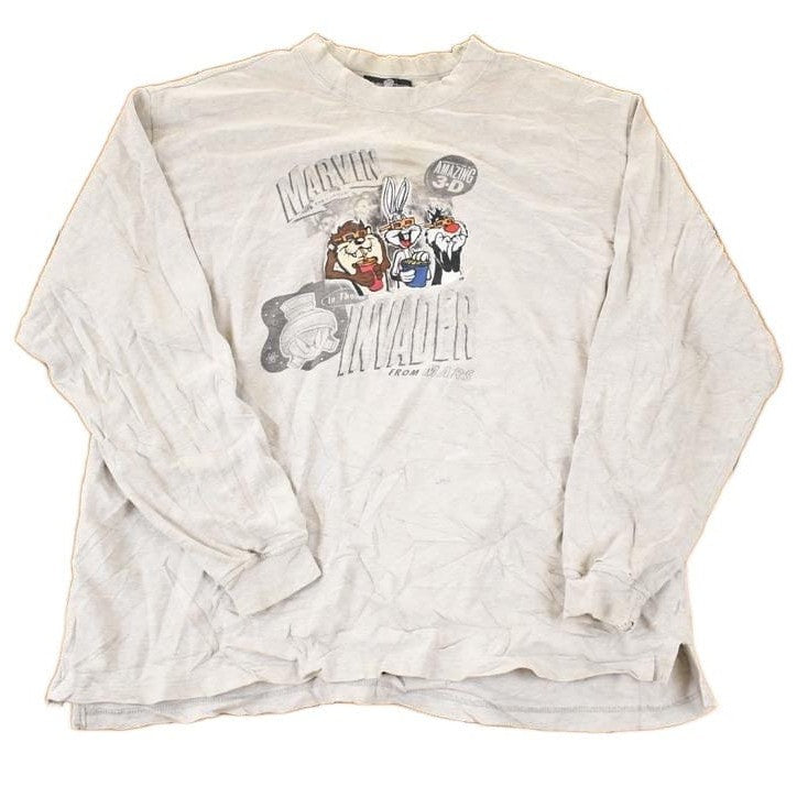 Vintage 1995 Warner Bros Marvin The Invader Embroidered 3D Movie Taz Bugs Crewneck Sweatshirt Men's L from propervintagecanada