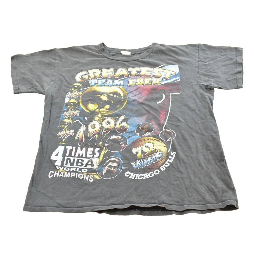 Vintage 1996 Chicago Bulls Greatest Team Ever NBA Basketball Rap Tee Style T-Shirt Mens L from propervintagecanada