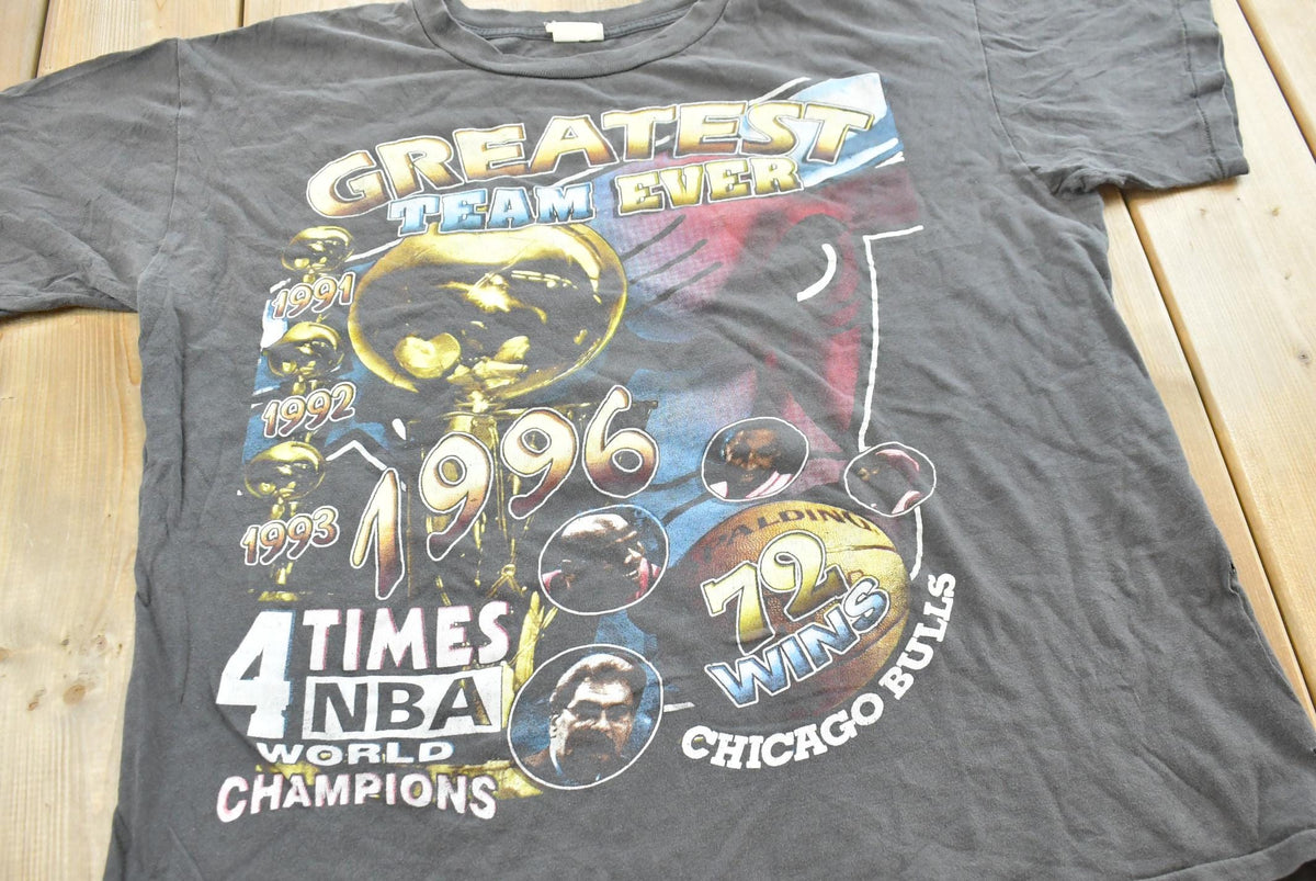 Vintage 1996 Chicago Bulls Greatest Team Ever NBA Basketball Rap Tee Style T-Shirt Mens L from propervintagecanada