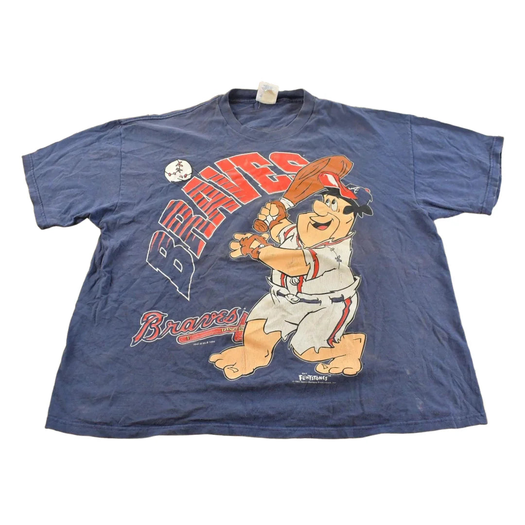 Vintage 1996 Flintstones Atlanta Braves MLB Baseball Graphic T-Shirt Men's XL from propervintagecanada
