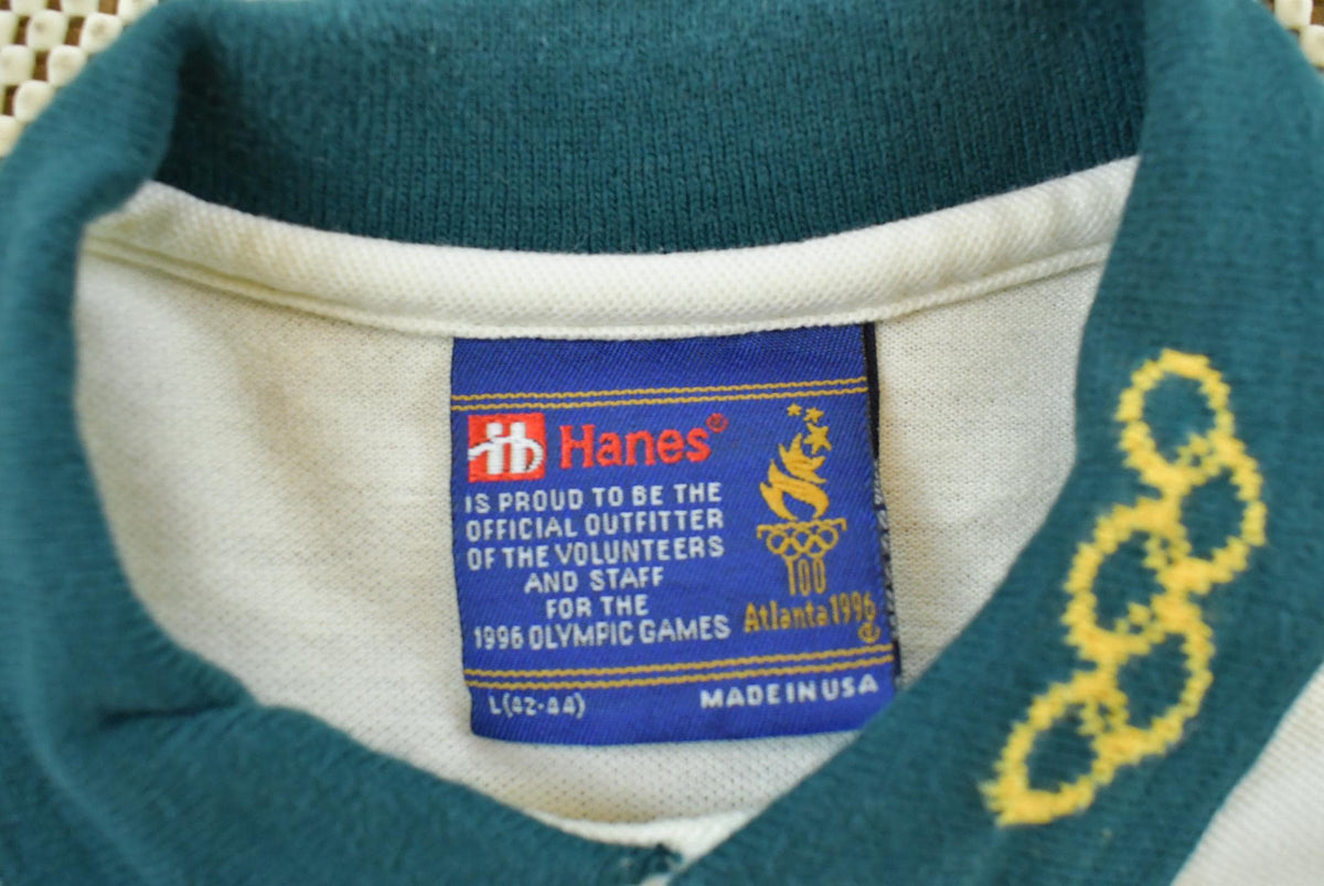 Vintage 1996 Hanes Atlanta Olympics AOP American Flag Button Up Polo Collared Shirt Mens L from propervintagecanada