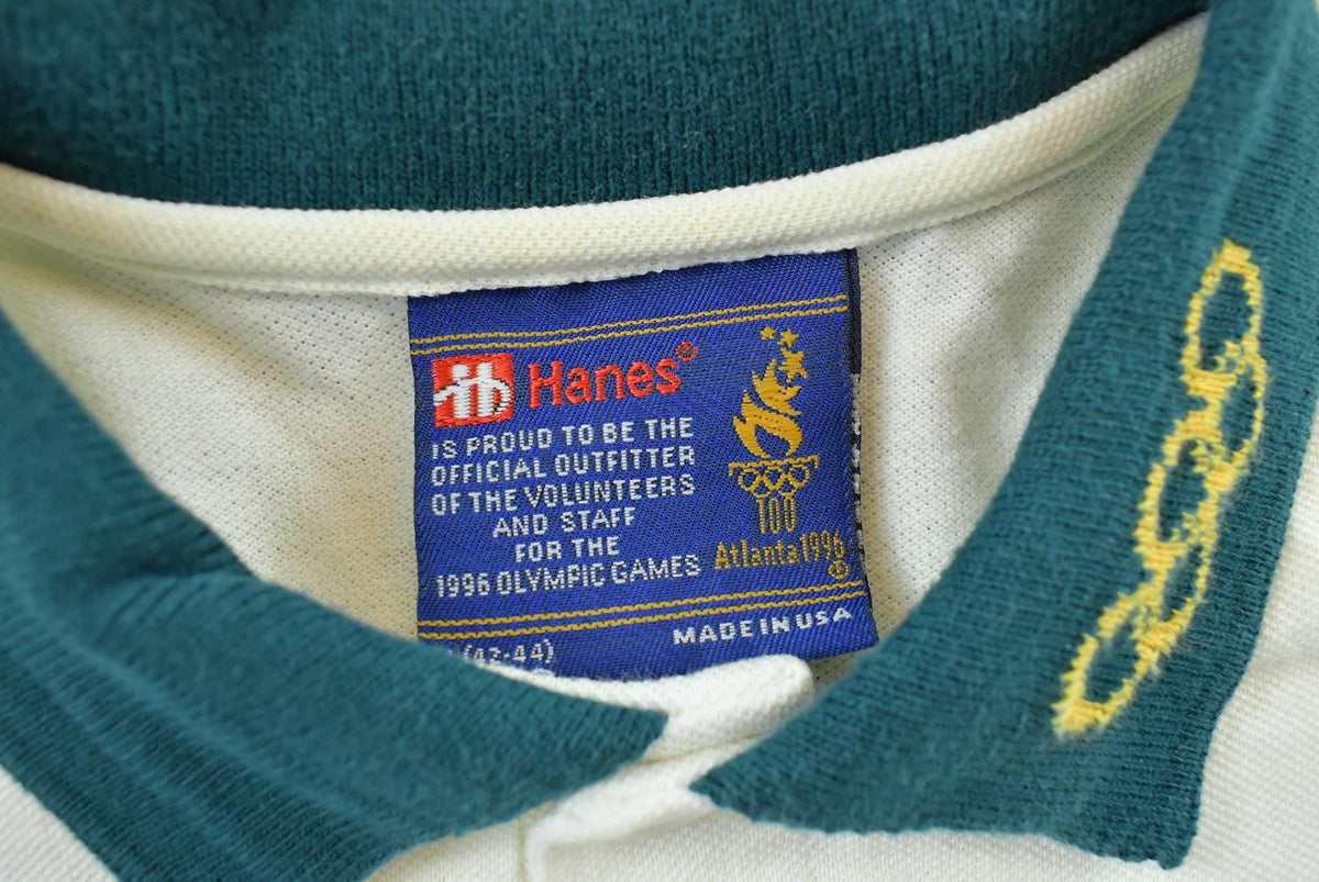 Vintage 1996 Hanes Atlanta Olympics AOP American Flag Button Up Polo Collared Shirt Mens L from propervintagecanada