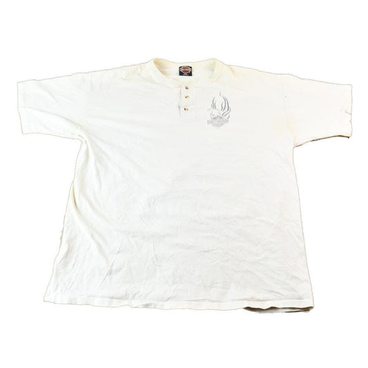 Vintage 1996 Harley Davidson Motorcycles Denver Colorado Single Stitch Short Sleeve Henley Graphic T-Shirt Men's XL