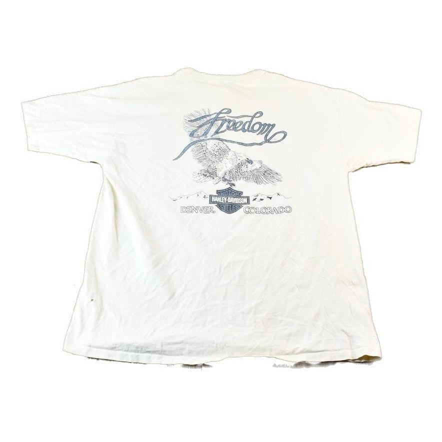 Vintage 1996 Harley Davidson Motorcycles Denver Colorado Single Stitch Short Sleeve Henley Graphic T-Shirt Men's XL