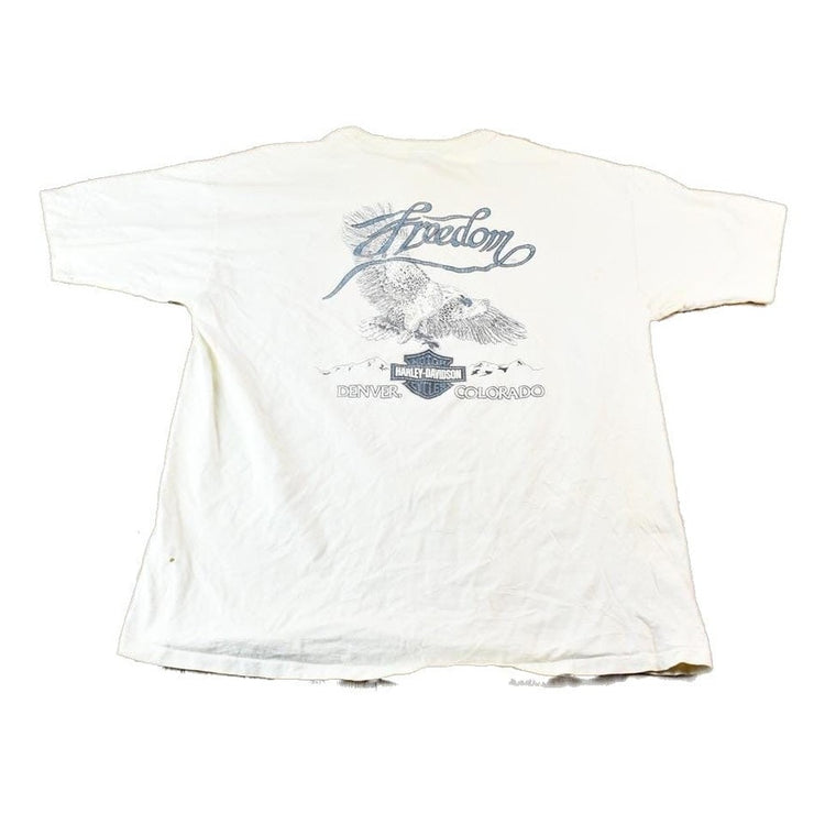 Vintage 1996 Harley Davidson Motorcycles Denver Colorado Single Stitch Short Sleeve Henley Graphic T-Shirt Men's XL from propervintagecanada