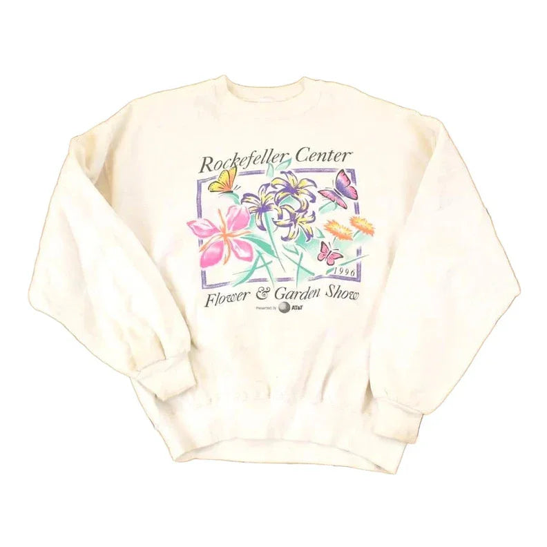 Vintage 1996 Rockefeller Centre Floral Graphic Print Crewneck Sweatshirt Women's L from propervintagecanada