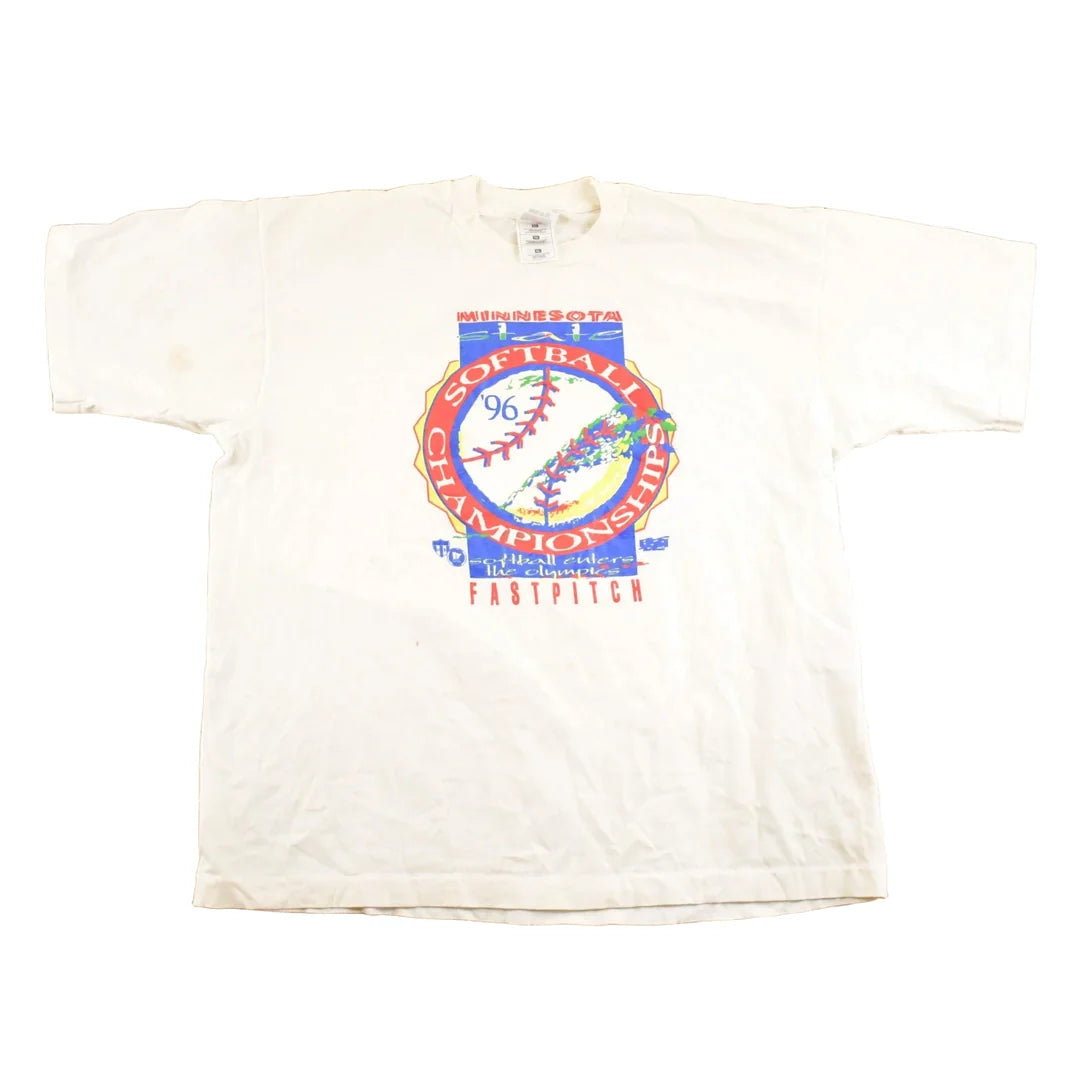 Vintage 1996 Softball Champions Souvenir Baseball T-Shirt Mens L from propervintagecanada