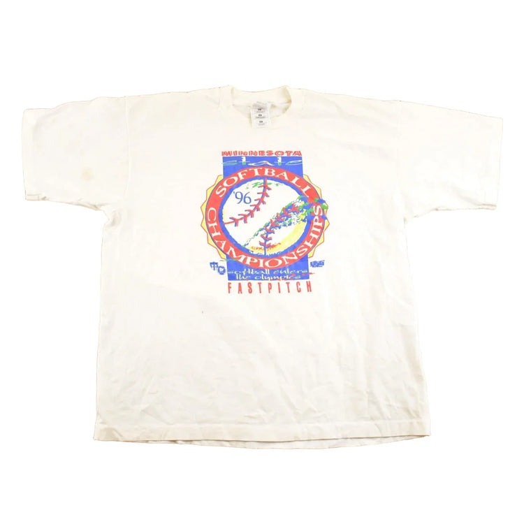 Vintage 1996 Softball Champions Souvenir Baseball T-Shirt Mens L from propervintagecanada