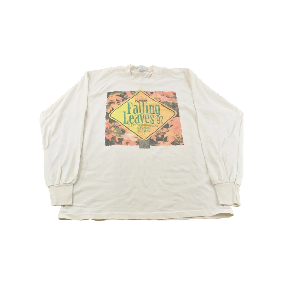 Vintage 1997 Falling Leaves Race Running Long Sleeve T-Shirt Mens Large from propervintagecanada