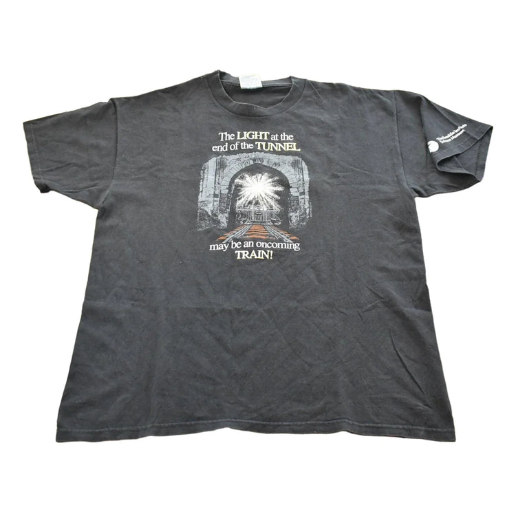 Vintage 1997 Franklin Institute Oncoming Train Print T-Shirt Men's L from propervintagecanada