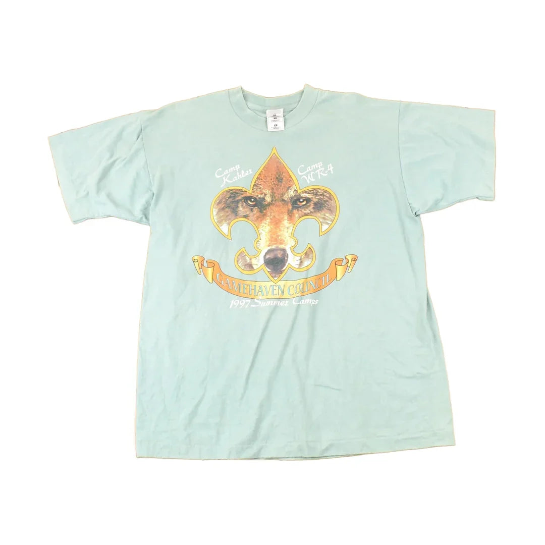 Vintage 1997 Gamehaven Council Summer Camps Souvenir Travel T-Shirt Men's L from propervintagecanada