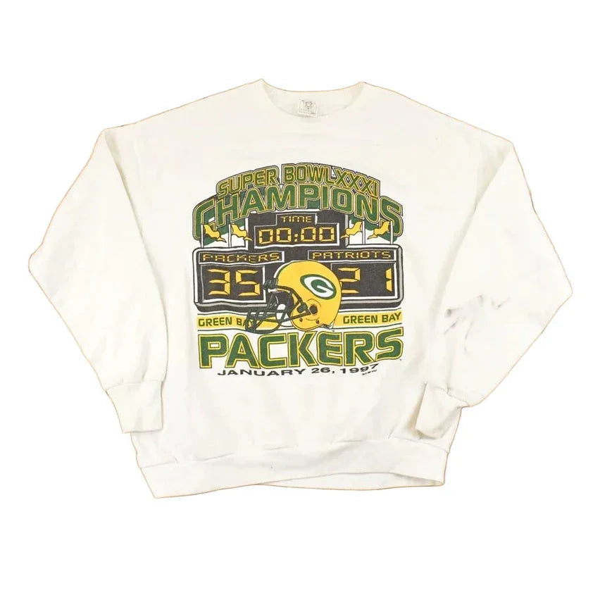 Vintage 1997 Green Bay Packers Super Bowl Champions Graphic Print NFL Football Crewneck Sweatshirt Men's L from propervintagecanada