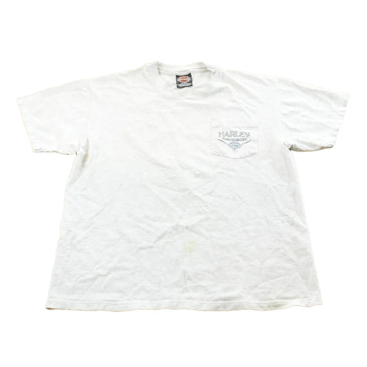 Vintage 1997 Harley Davidson White Plains New York Logo Pocket T-Shirt Men's L from propervintagecanada