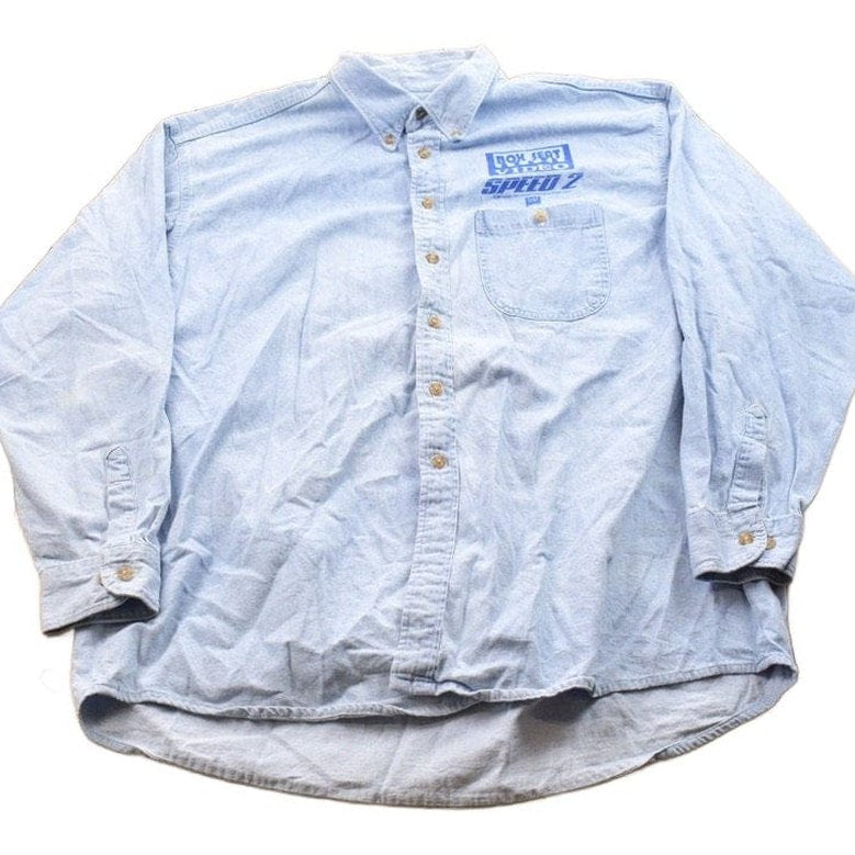 Vintage 1997 Speed 2 Box Seat Video Button Up Jean Shirt Men's 2XL from propervintagecanada