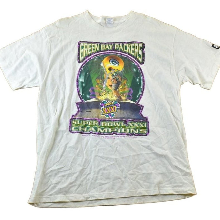 Vintage 1997 Starter Green Bay Packers Super Bowl xxxi Champions NFL Graphic T-ShirtMen's XL from propervintagecanada