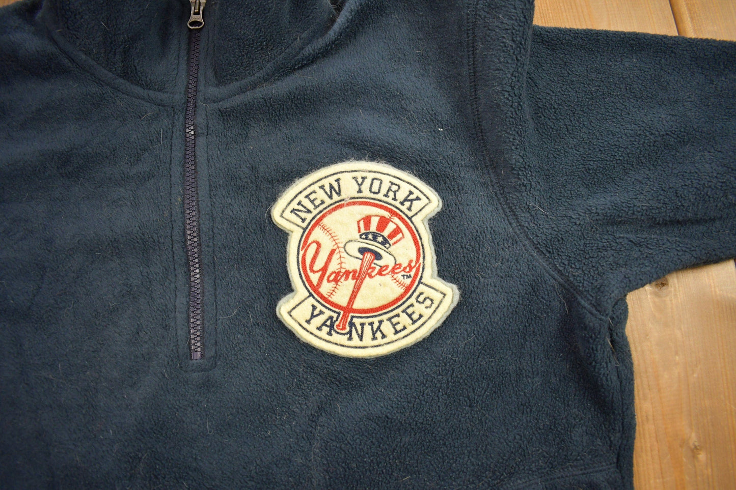 Vintage 1998 New Yankees MLB Heavy Weight Quarter Zip Fleece Sweater Men's XL from propervintagecanada